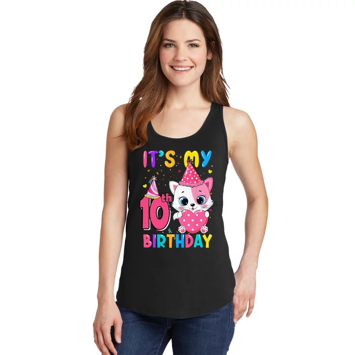 It's My 10th Birthday Funny Cat Birthday 10 Year Old Ladies Essential Tank