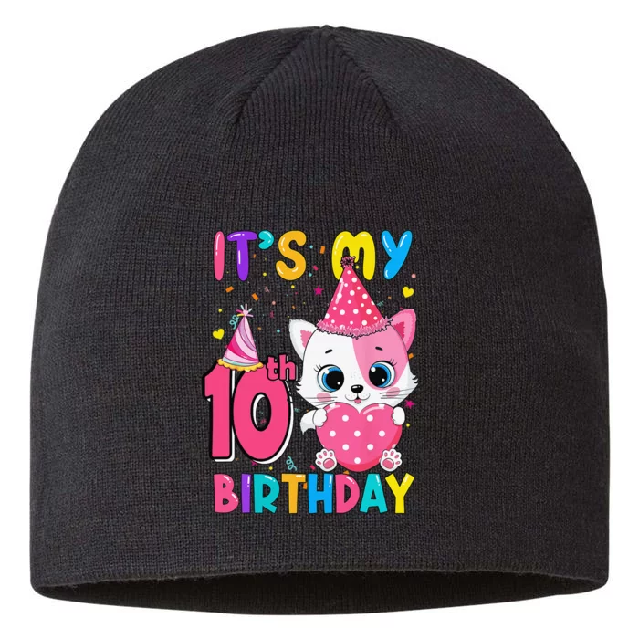 It's My 10th Birthday Funny Cat Birthday 10 Year Old 8 1/2in Sustainable Knit Beanie