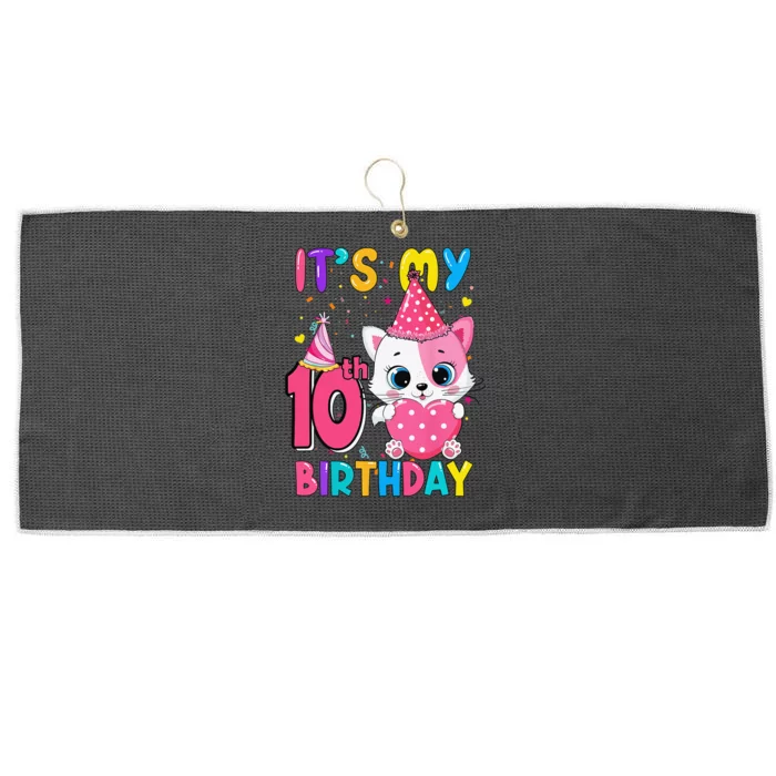 It's My 10th Birthday Funny Cat Birthday 10 Year Old Large Microfiber Waffle Golf Towel