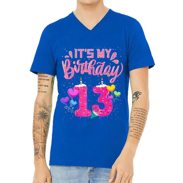 Its My 13th Birthday Doughnut Happy 13 Years Old V-Neck T-Shirt