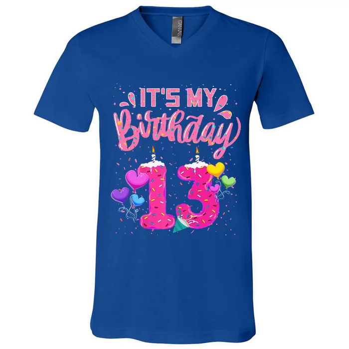 Its My 13th Birthday Doughnut Happy 13 Years Old V-Neck T-Shirt