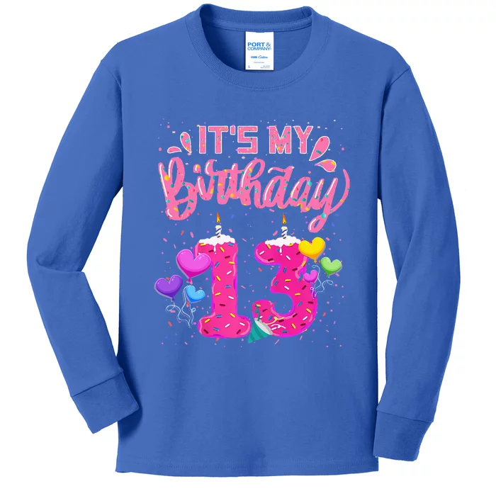 Its My 13th Birthday Doughnut Happy 13 Years Old Kids Long Sleeve Shirt