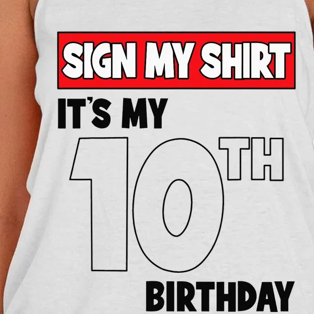 It's My 10th Birthday Party 10 Years Old   Sign My Women's Knotted Racerback Tank