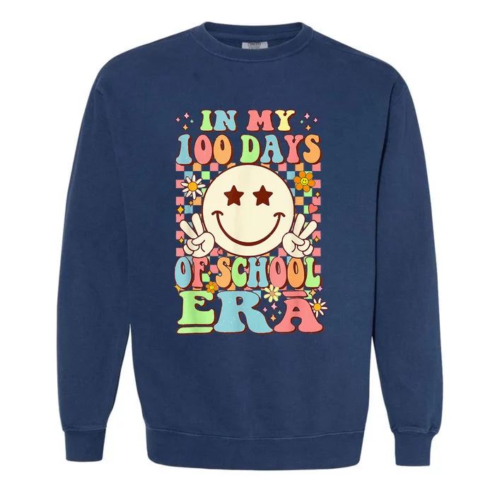 In My 100 Days Of School Era Retro Groovy 100th Day Teacher Garment-Dyed Sweatshirt