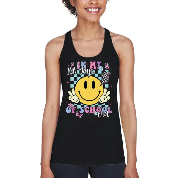 In My 100 Days Of School Era Retro Groovy 100th Day Teacher Women's Racerback Tank