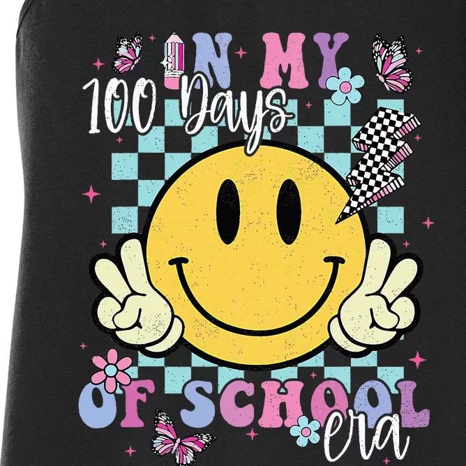 In My 100 Days Of School Era Retro Groovy 100th Day Teacher Women's Racerback Tank