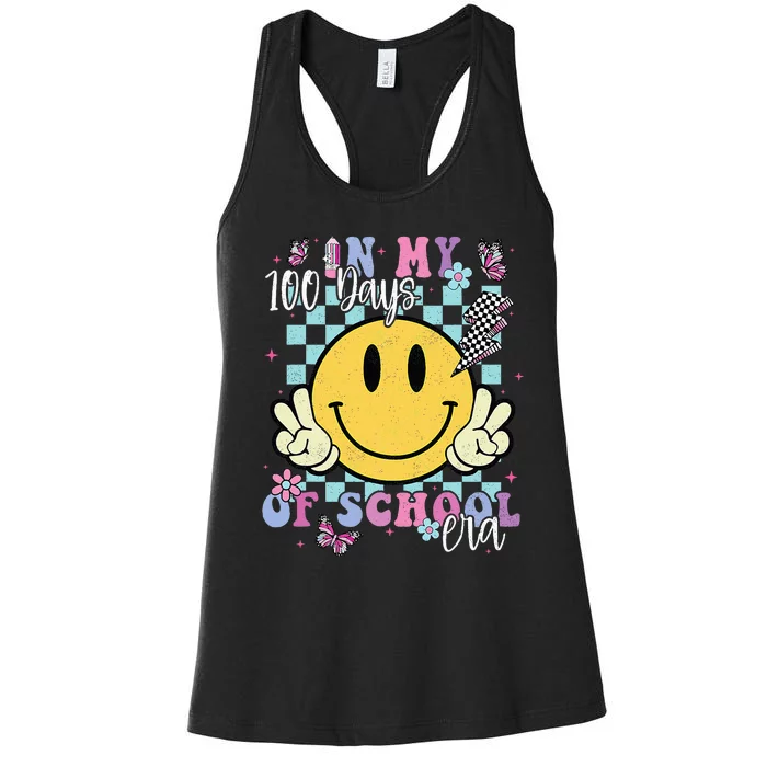 In My 100 Days Of School Era Retro Groovy 100th Day Teacher Women's Racerback Tank