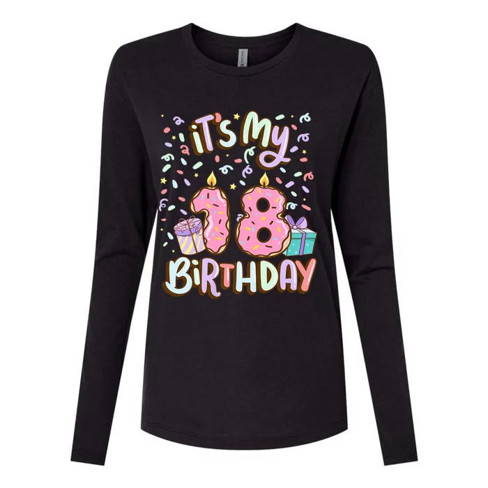 ItS My 18th Birthday Cake Donut 18 Year Old Confetti Womens Cotton Relaxed Long Sleeve T-Shirt