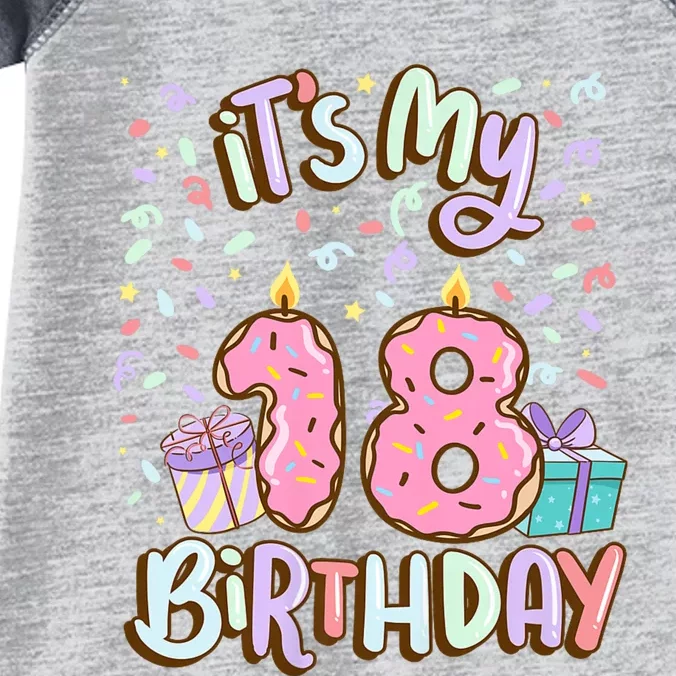 ItS My 18th Birthday Cake Donut 18 Year Old Confetti Infant Baby Jersey Bodysuit