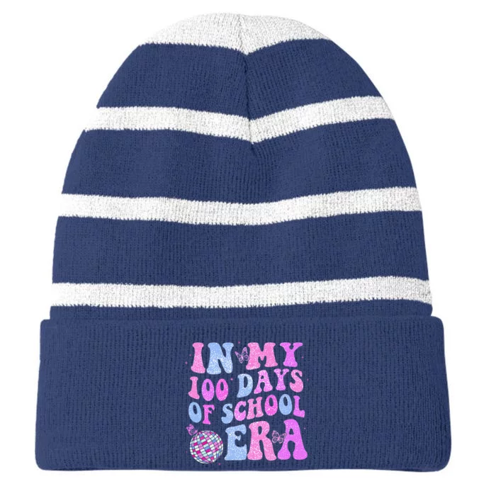 In My 100 Days Of School Era Retro Disco 100th Day Of School Striped Beanie with Solid Band