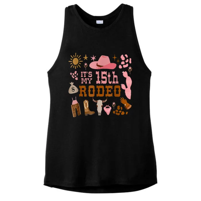 ItS My 15 Year Old 15th Birthday Rodeo Cowgirl Ladies Tri-Blend Wicking Tank