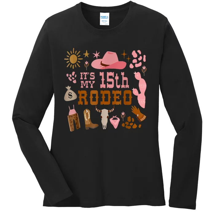 ItS My 15 Year Old 15th Birthday Rodeo Cowgirl Ladies Long Sleeve Shirt