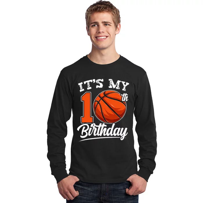 It's My 10th Birthday Basketball Player 10 Bday Party Team Long Sleeve Shirt