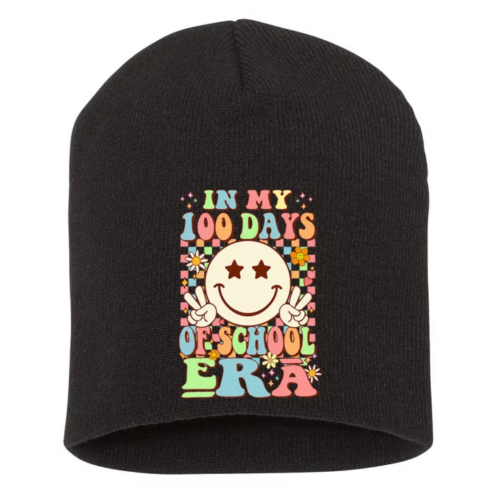 In My 100 Days Of School Era Retro Groovy 100th Day Teacher Short Acrylic Beanie