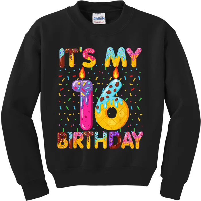 It's My 16th Birthday Sweet Donut 16 Years Old Funny Gift Kids Sweatshirt