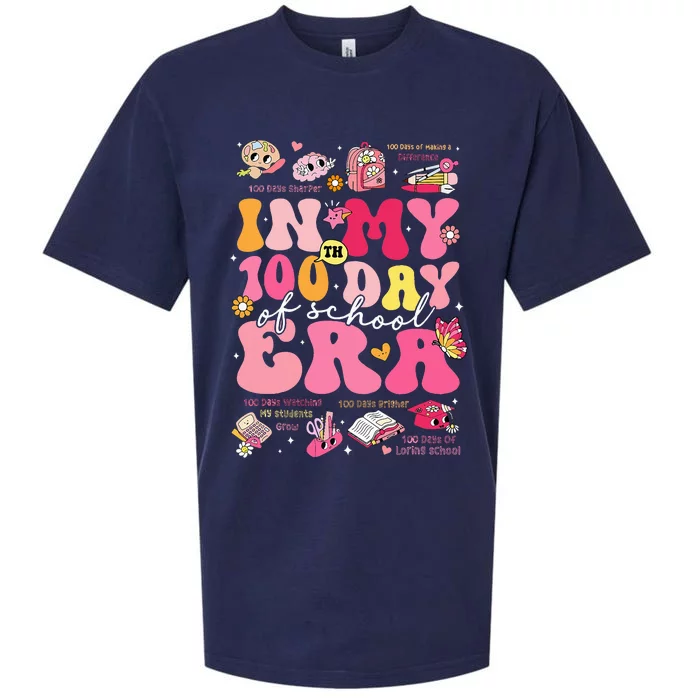 In My 100 Days Of School Era Groovy Retro Student Teacher Sueded Cloud Jersey T-Shirt