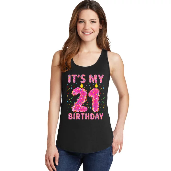 It's My 21st Birthday Sweet Donut 21 Years Old Funny Gifts Ladies Essential Tank