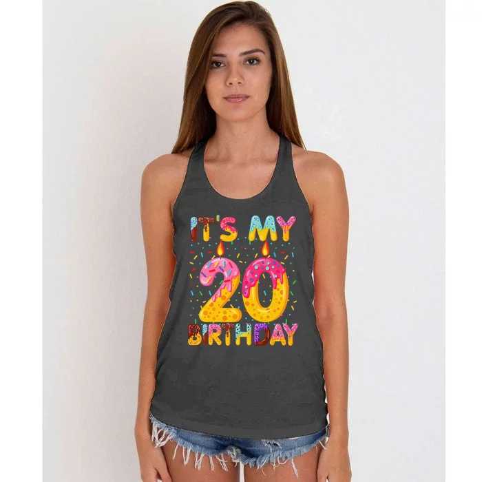 It's My 20th Birthday Sweet Donut 20 Years Old Funny Gift Women's Knotted Racerback Tank