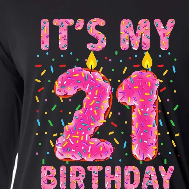 It's My 21st Birthday Sweet Donut 21 Years Old Cooling Performance Long Sleeve Crew