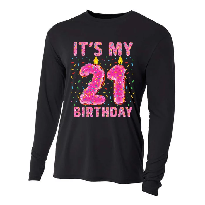 It's My 21st Birthday Sweet Donut 21 Years Old Cooling Performance Long Sleeve Crew