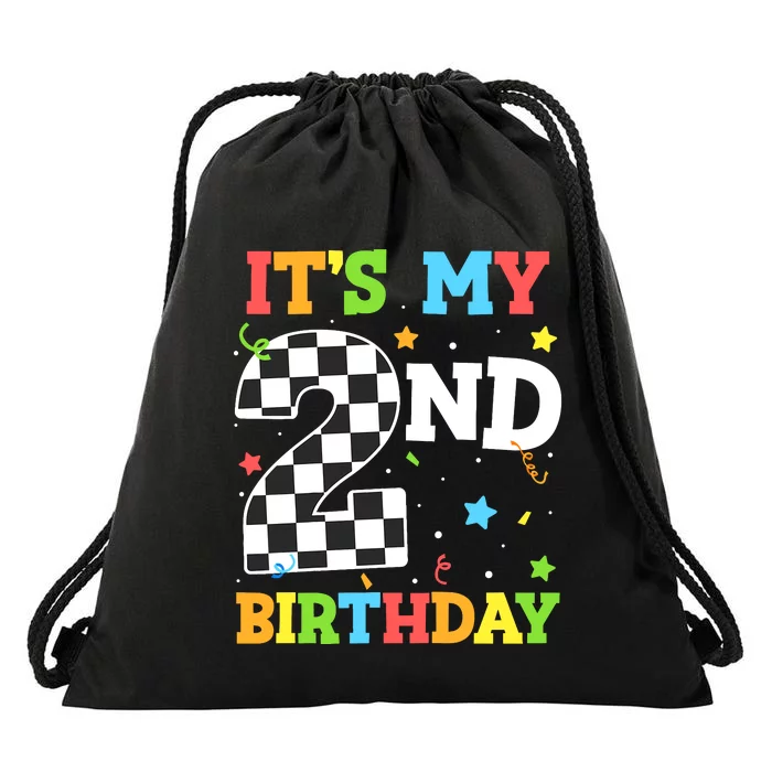 ItS My 2nd Birthday Boy 2 Two Racing Car Flag Race Car Drawstring Bag