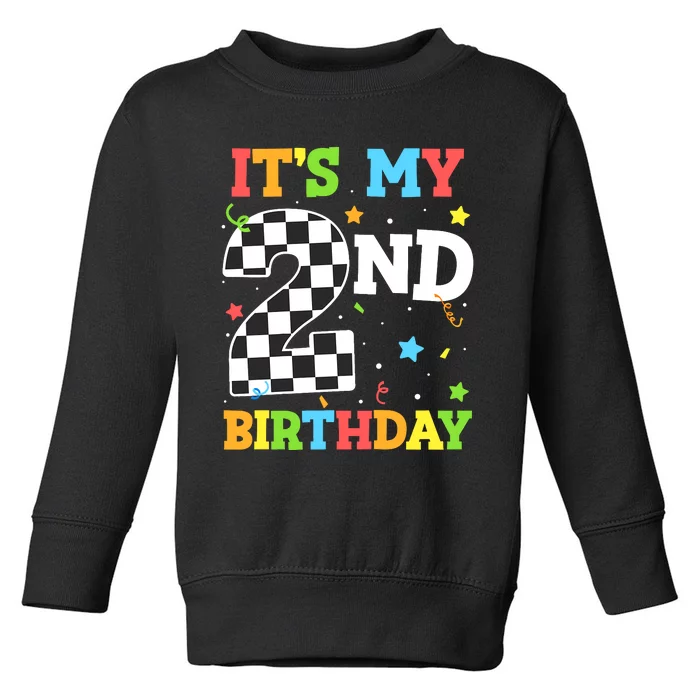 ItS My 2nd Birthday Boy 2 Two Racing Car Flag Race Car Toddler Sweatshirt