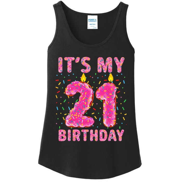 Its My 21st Birthday Sweet Donut 21 Years Old Funny Gifts Ladies Essential Tank