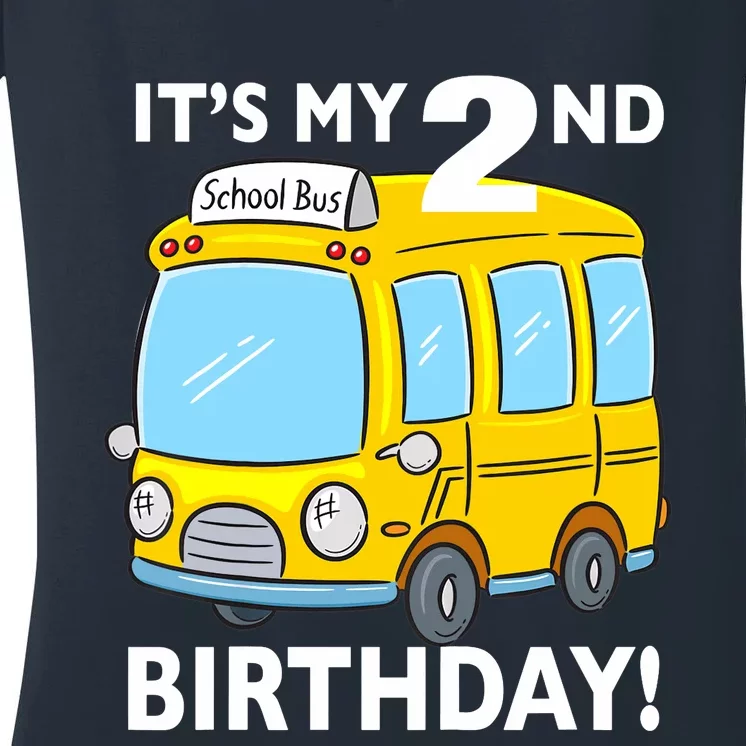 It's My 2nd Birthday School bus theme party 2 years old Women's V-Neck T-Shirt