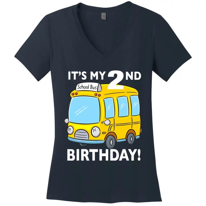 It's My 2nd Birthday School bus theme party 2 years old Women's V-Neck T-Shirt