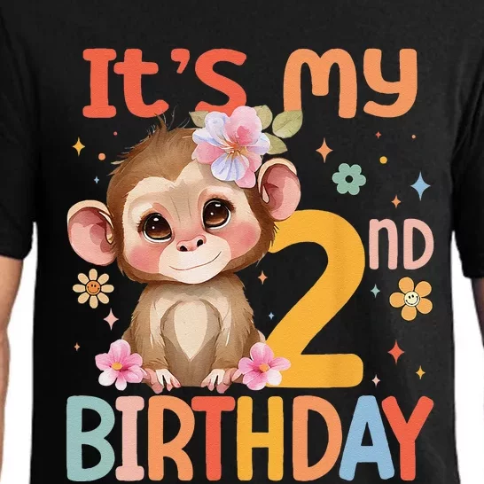 Its My 2nd Birthday Baby Monkey Flower 2 Year Old Bday Pajama Set