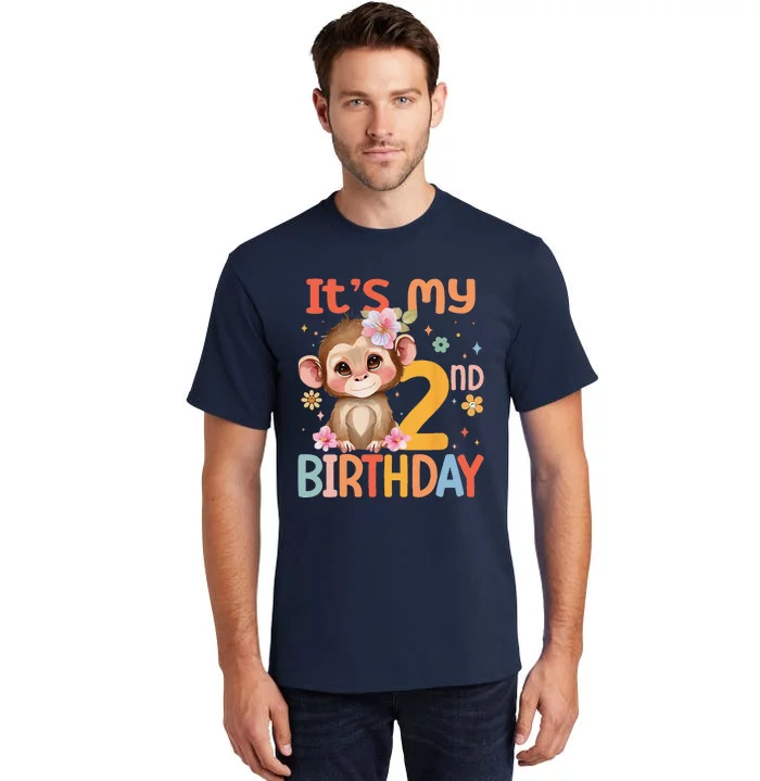 Its My 2nd Birthday Baby Monkey Flower 2 Year Old Bday Tall T-Shirt