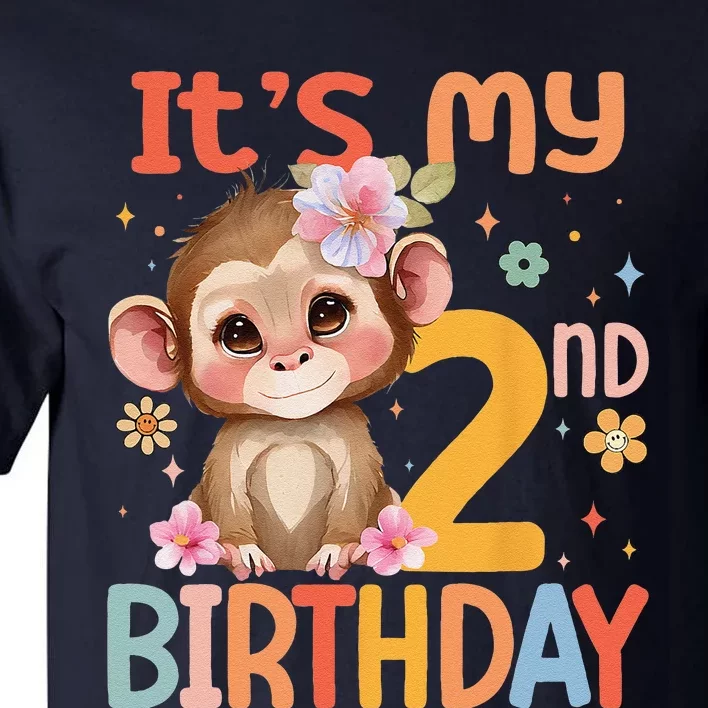 Its My 2nd Birthday Baby Monkey Flower 2 Year Old Bday Tall T-Shirt