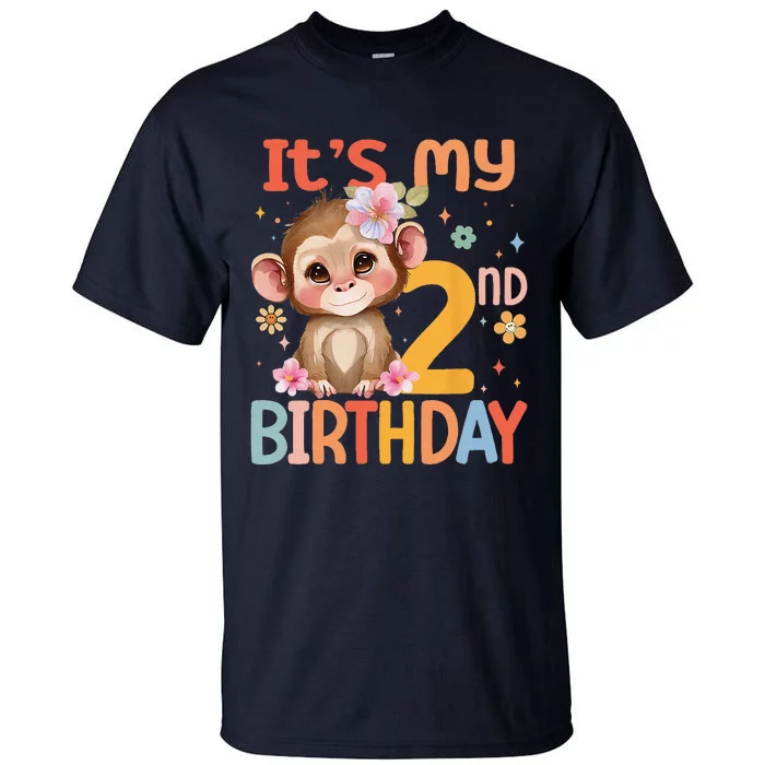 Its My 2nd Birthday Baby Monkey Flower 2 Year Old Bday Tall T-Shirt