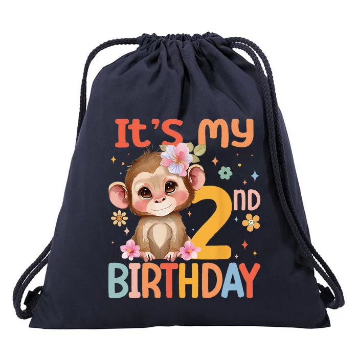 Its My 2nd Birthday Baby Monkey Flower 2 Year Old Bday Drawstring Bag