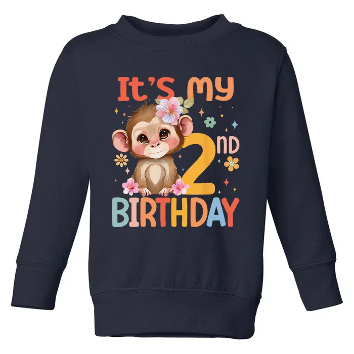 Its My 2nd Birthday Baby Monkey Flower 2 Year Old Bday Toddler Sweatshirt