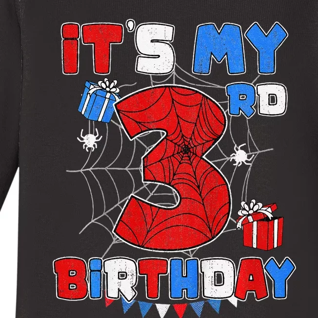 ItS My 3rd Birthday Spider Theme Party 3 Year Old Baby Long Sleeve Bodysuit