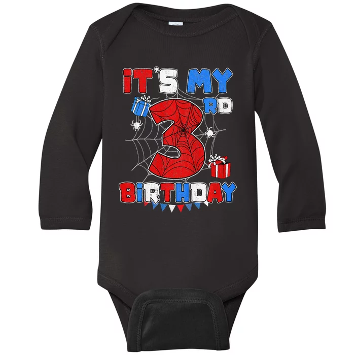 ItS My 3rd Birthday Spider Theme Party 3 Year Old Baby Long Sleeve Bodysuit