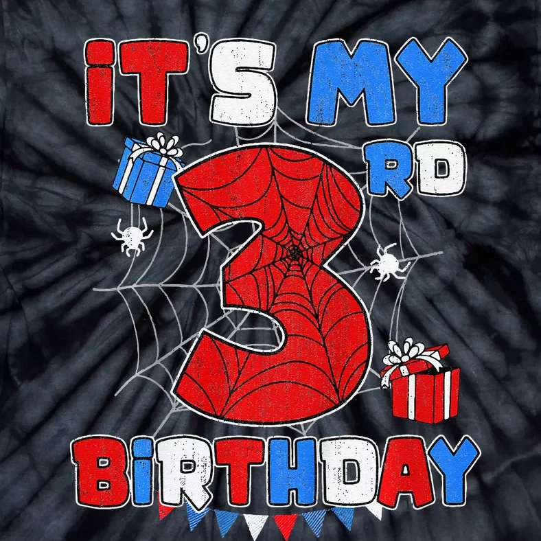 ItS My 3rd Birthday Spider Theme Party 3 Year Old Tie-Dye T-Shirt