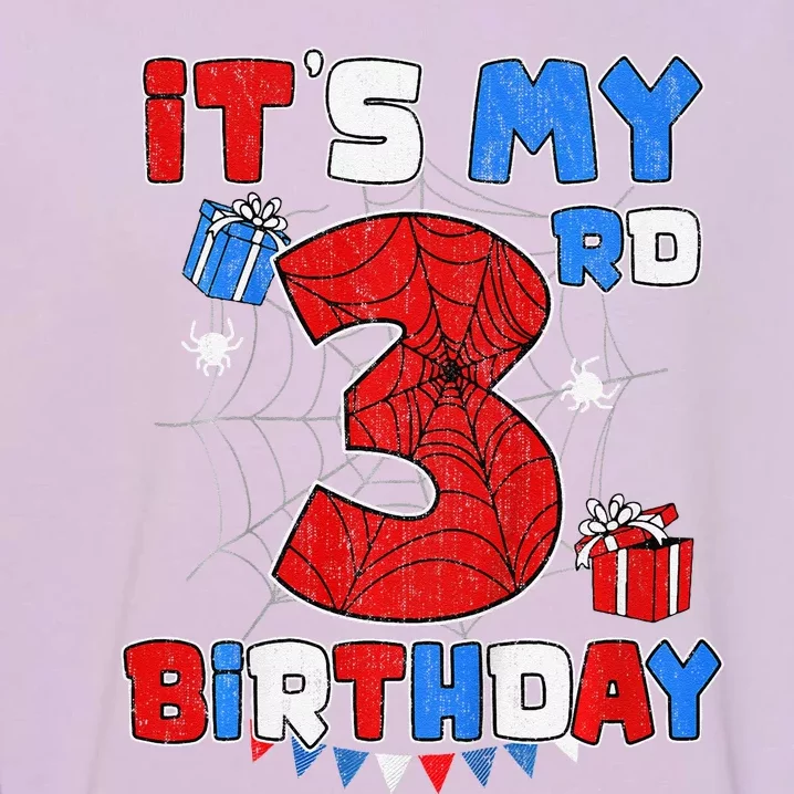 ItS My 3rd Birthday Spider Theme Party 3 Year Old Garment-Dyed Sweatshirt