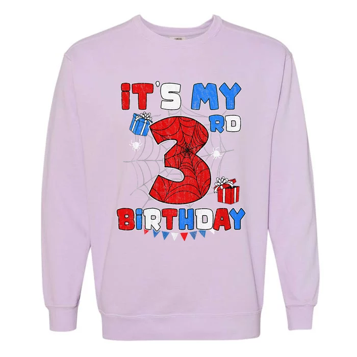 ItS My 3rd Birthday Spider Theme Party 3 Year Old Garment-Dyed Sweatshirt