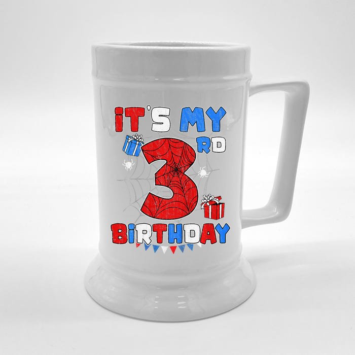 ItS My 3rd Birthday Spider Theme Party 3 Year Old Front & Back Beer Stein