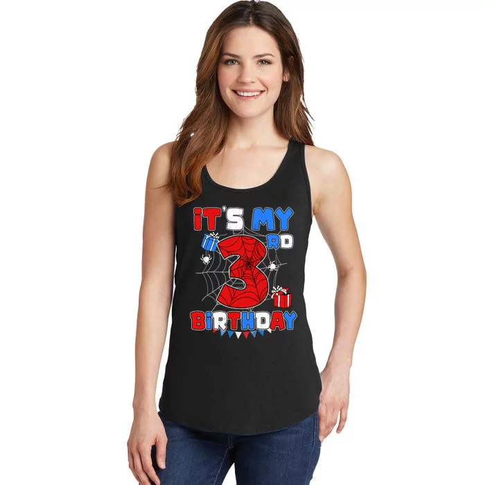 ItS My 3rd Birthday Spider Theme Party 3 Year Old Boy Ladies Essential Tank