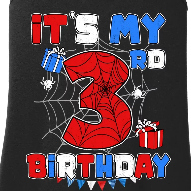 ItS My 3rd Birthday Spider Theme Party 3 Year Old Boy Ladies Essential Tank