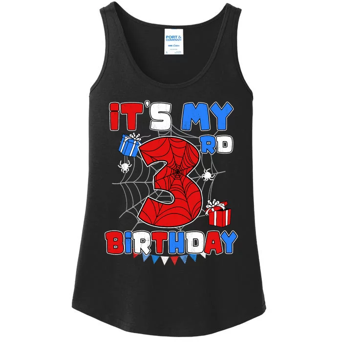 ItS My 3rd Birthday Spider Theme Party 3 Year Old Boy Ladies Essential Tank