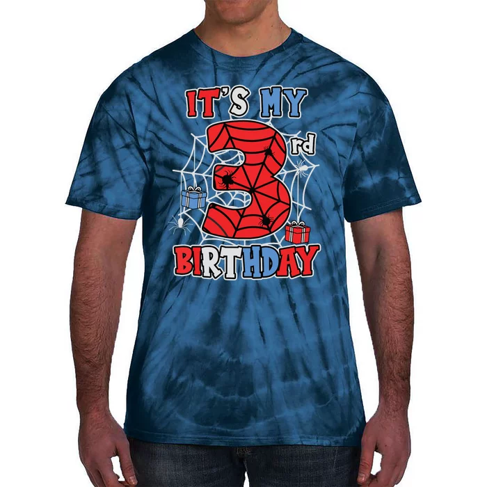 Its My 3rd Birthday Spider Theme Party 3 Year Old Boy Tie-Dye T-Shirt