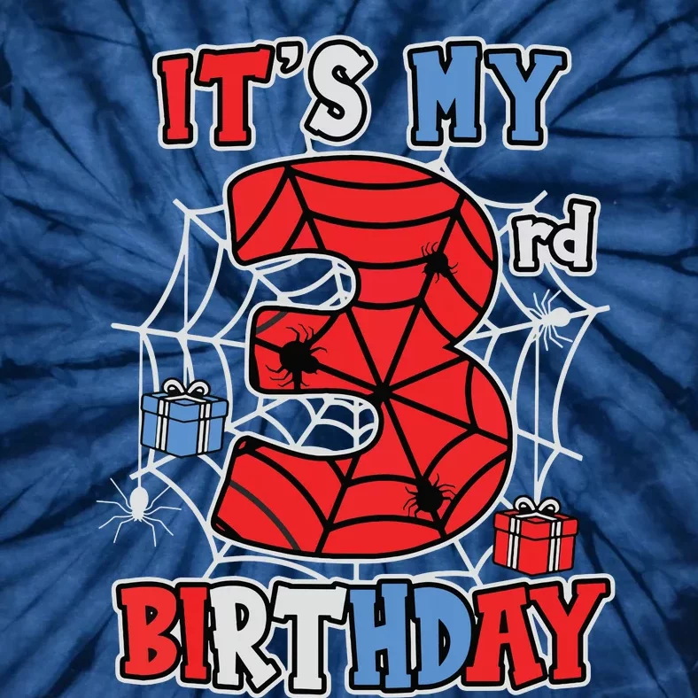 Its My 3rd Birthday Spider Theme Party 3 Year Old Boy Tie-Dye T-Shirt