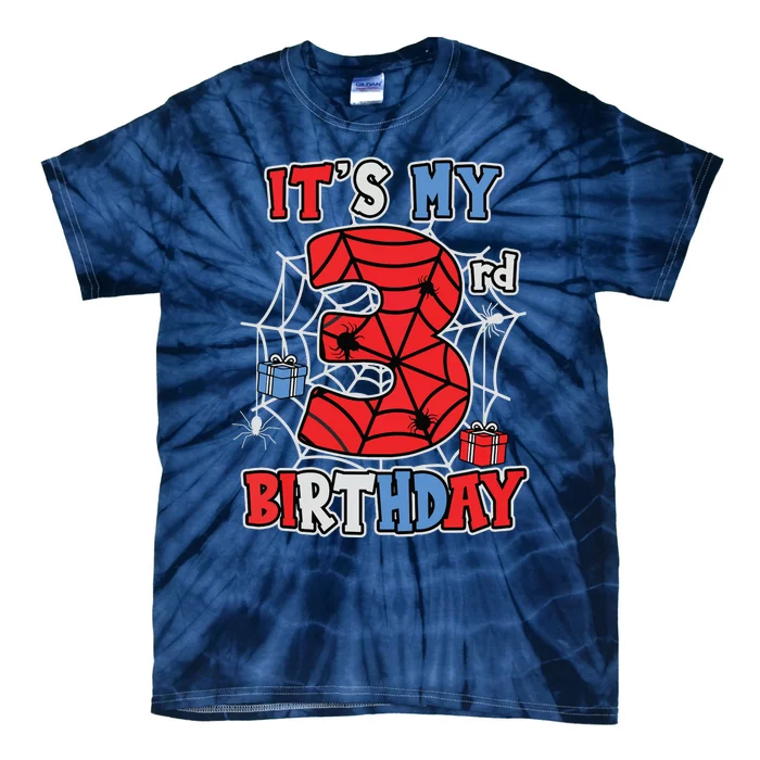 Its My 3rd Birthday Spider Theme Party 3 Year Old Boy Tie-Dye T-Shirt