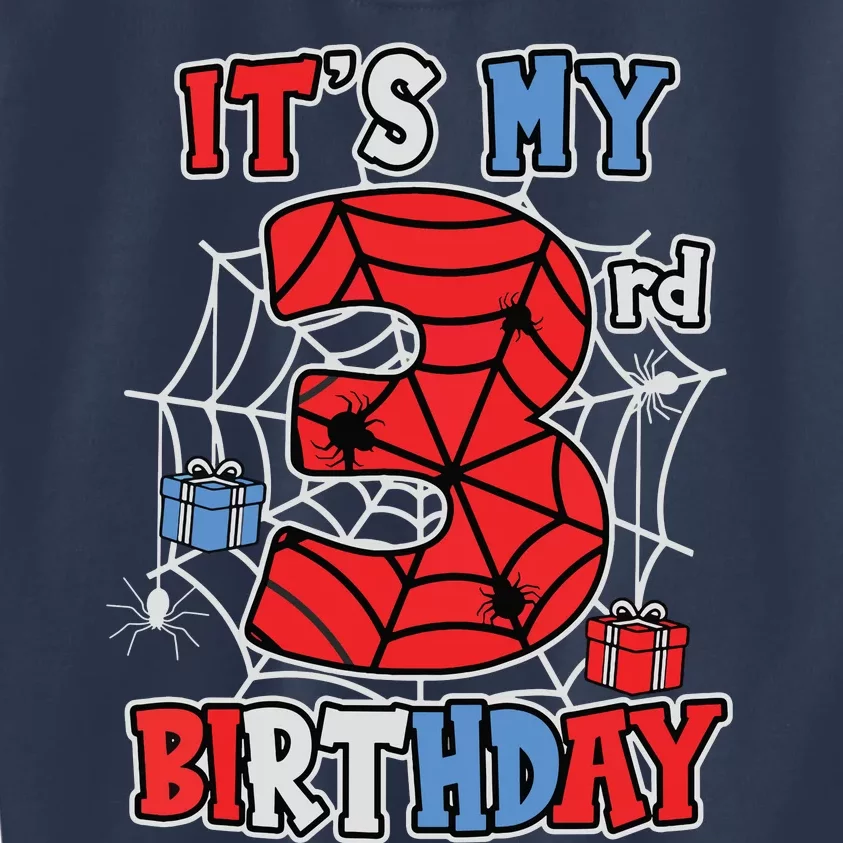 Its My 3rd Birthday Spider Theme Party 3 Year Old Boy Kids Sweatshirt