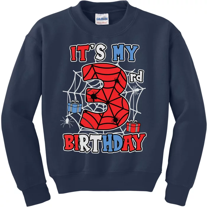 Its My 3rd Birthday Spider Theme Party 3 Year Old Boy Kids Sweatshirt