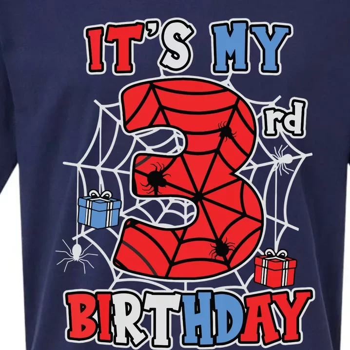 Its My 3rd Birthday Spider Theme Party 3 Year Old Boy Sueded Cloud Jersey T-Shirt